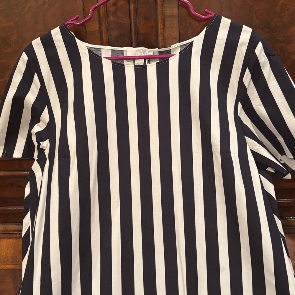COS Black and White Vertical Stripe Short Sleeve Dress - Picture 2 of 5